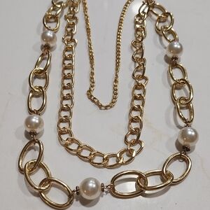 Gold and White Layered Pearl Necklace
